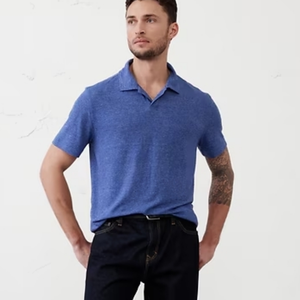 Banana Republic Men's Linen-Blens Johnny Collar Polo Shirt Size Large NEW